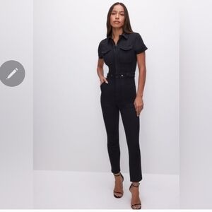 Good American Black Short-Sleeve Utility Jumpsuit